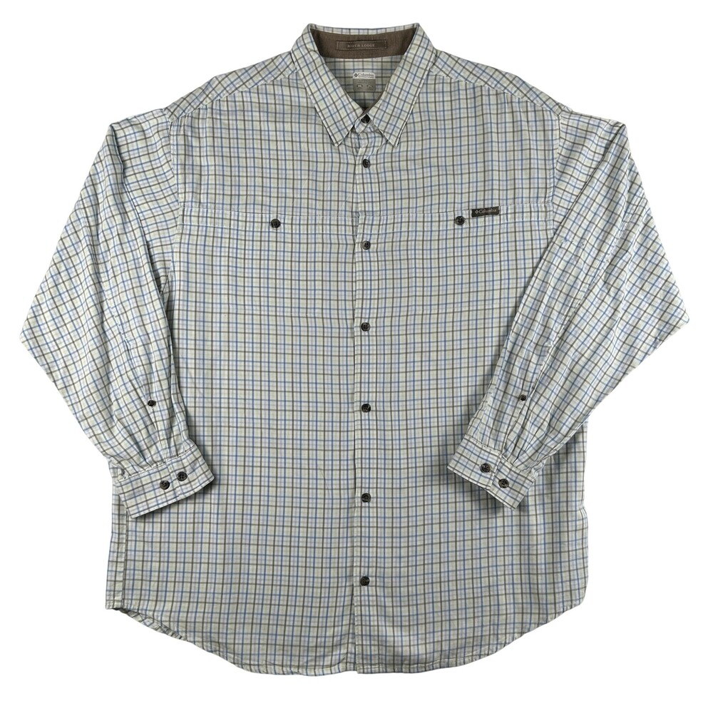 Columbia Shirt Mens 2XL Blue Plaid Long Sleeve Button Up River Lodge Casual
